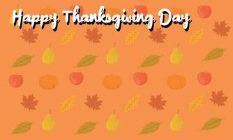 Happy Thanksgivig Day with Background orange and pear, apple, pumpkin, maple leaf at vector and empty space for copy paste. Can be used for content with the same theme