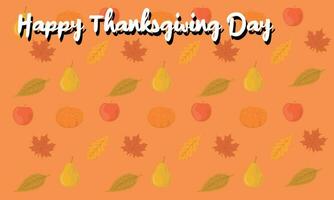 Happy Thanksgivig Day with Background orange and pear, apple, pumpkin, maple leaf at vector and empty space for copy paste. Can be used for content with the same theme