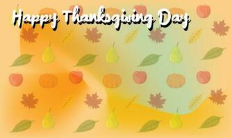 Happy Thanksgivig Day with Background orange gradient mesh and pear, apple, pumpkin, maple leaf at vector and empty space for copy paste. Can be used for content with the same theme