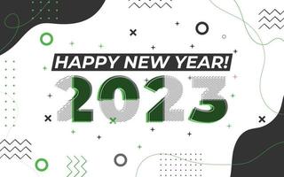 plantilla de tarjeta de felicitación de feliz año nuevo 2023, tipografía de moda con patrón geométrico hipster en estilo memphis, fondo de logotipo 2023, aplicable para banner, calendario, invitación, volante, medios sociales vector