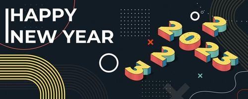 2023 happy new year vector holiday on black background, Numeral 2023 with 3D effect, New year greeting poster, banner
