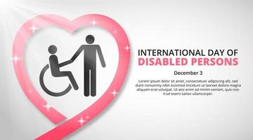 fondo del día internacional de las personas con discapacidad con cinta de amor y silueta vector