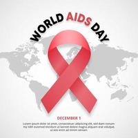 World aids day background with a red ribbon on a world map vector