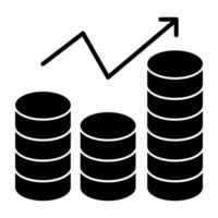 Bar chart with upward arrow, icon of growth chart vector