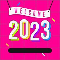 social media template welcome 2023 text logo with modern style vector