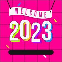 social media template welcome 2023 text logo with modern style vector