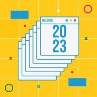 Greeting card template welcome 2023 with trendy style, modern style vector