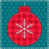 ilustración de mosaico de navidad rojo y azul con bola de árbol de navidad y copo de nieve. diseño de colchas a partir de elementos cosidos en estilo retro para niños textiles, fondo de tela, embalaje de regalo. vector