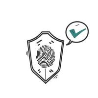 escudo dibujado a mano con símbolo de huella dactilar para icono de seguridad cibernética de huella dactilar vector