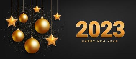 Happy new year 2023 banner. Luxury new year dark background design with golden elements. Vector illustration
