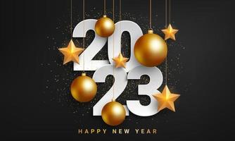 Happy new year 2023 banner. Luxury new year dark background design with golden elements. Vector illustration