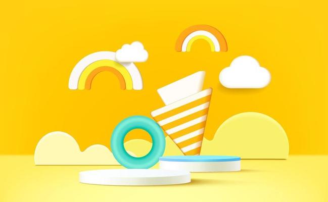 Round podium for product presentation in 3d creative composition.