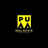 PU initial monogram logo real estate in square style design vector