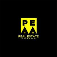 PE initial monogram logo real estate in square style design vector