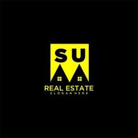 SU initial monogram logo real estate in square style design vector
