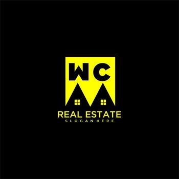 logotipo de monograma inicial wc real estate en diseño de estilo cuadrado vector