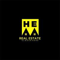 HE initial monogram logo real estate in square style design vector