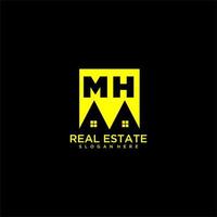 MH initial monogram logo real estate in square style design vector