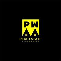 PW initial monogram logo real estate in square style design vector