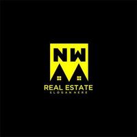NW initial monogram logo real estate in square style design vector
