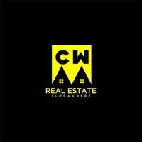 CW initial monogram logo real estate in square style design vector