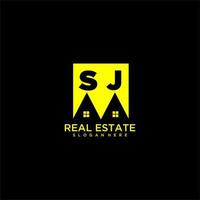 SJ initial monogram logo real estate in square style design vector