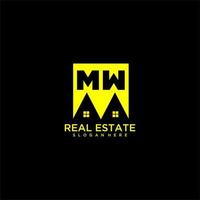 MW initial monogram logo real estate in square style design vector