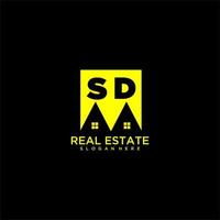 SD initial monogram logo real estate in square style design vector