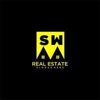 SW initial monogram logo real estate in square style design vector