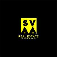 logotipo de monograma inicial de sv real estate en diseño de estilo cuadrado vector