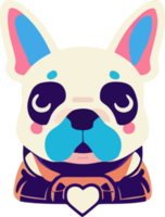 ilustración gráfica de bulldog francés con traje de amor aislado bueno para icono, mascota, impresión, elemento de diseño o personalizar su diseño png