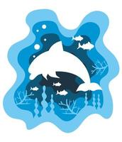 dolphin sealife paper art vector