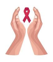 hands protecting AIDS ribbon campaign vector