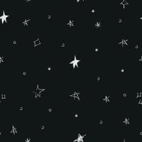 Doodle cosmic seamless pattern in childish style. Hand drawn abstract space stars. Black and white. vector