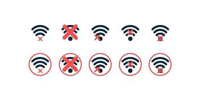 Disabled wi-fi icons, beautiful connected to internet signs and symbols. Red and dark blue internet connection icons vector