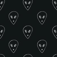 Doodle cosmic seamless pattern in childish style. Hand drawn abstract space aliens. Black and white vector