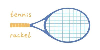 Flat vector illustration in childish style. Hand drawn tennis racket for kids.