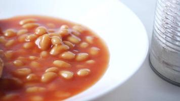 vicino su di al forno fagioli nel un' ciotola video