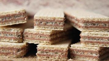 Close up of chocolate wafer cookies video