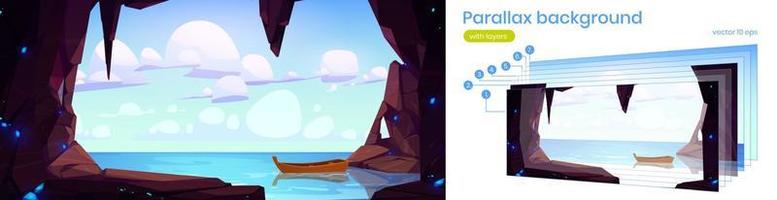 Parallax background cave seaview 2d landscape vector