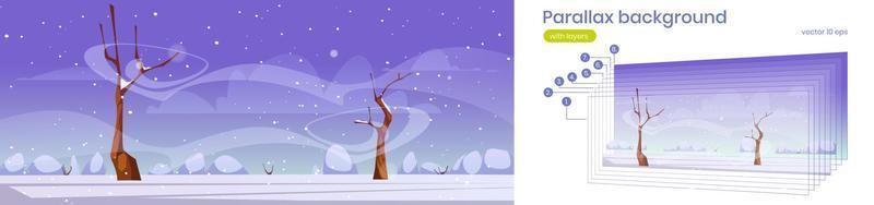 Parallax background with winter landscape vector