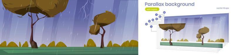 Parallax background with autumn landscape in rain vector