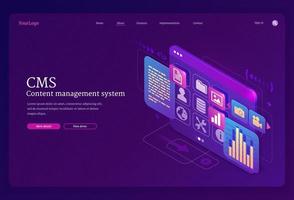 CMS, content management system isometric landing vector
