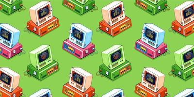 Isometric vintage computers, old desktop pc vector