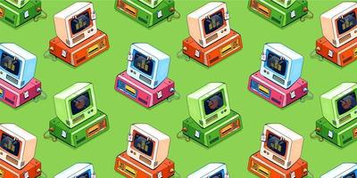 Isometric vintage computers, old desktop pc vector