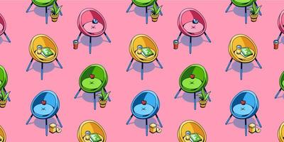 Isometric modern chairs, round armchairs vector