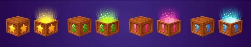 iconos de cajas de madera para el diseño de la interfaz gráfica del juego vector