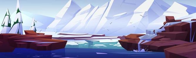 Arctic landscape with mountains and melting ice vector