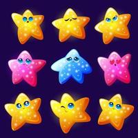 Set of cute stars characters, kawaii emoticons vector