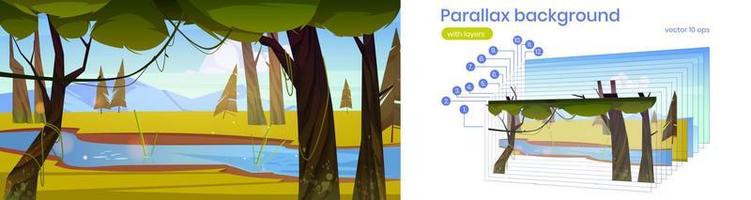 Parallax background with brook in forest vector